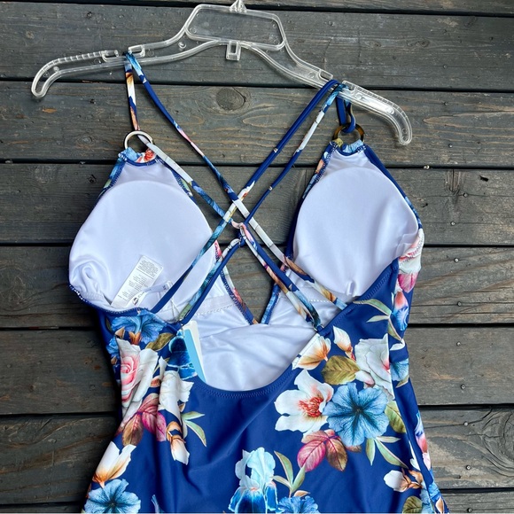 CUPSHE BLUE ONE PIECE FLORAL SWIMSUIT  SIZE XXL   NEW - Picture 8 of 10
